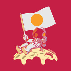 Cute Astronaut holding a flag vector illustration. Discover, brand, technology design concept.