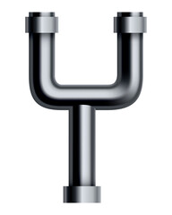 Metal pipeline. Industrial conduit with connection. 3d glossy stainless steel tube for water or gas. Element of engineering plumbing system