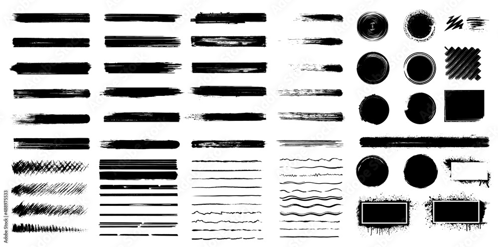 Poster a banner with a brush stroke, circles, spots, frames. ink texture in the form of a black splash. abs