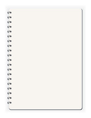 Notebook empty. Sketchbook blank page. Notepad vector isolated mockup. Blank mock up with shadow. Art design clean spiral notepad blank template