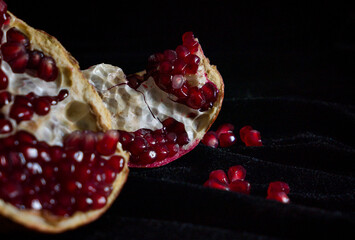 pomegranate on a black