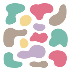 Colorful abstract shapes, trendy design elements. Vector Illustration for printing, backgrounds, covers, packaging, greeting cards, posters, textile and seasonal design. Isolated on white background.