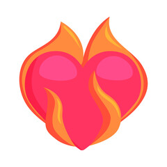 Heart On Fire Sign Emoji Icon Illustration. Romance Flame Burn Vector Symbol Emoticon Design Clip Art Sign Comic Style.