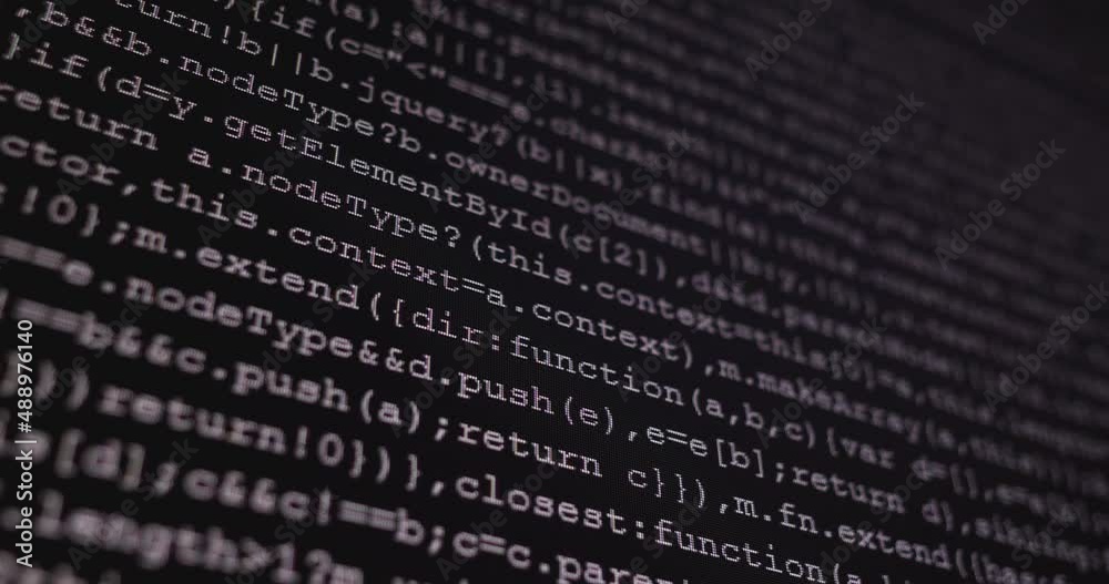 Aufkleber 4K Close up shot programming tag code on PC Monitor scroll down. Background concept for programming and coding web development.