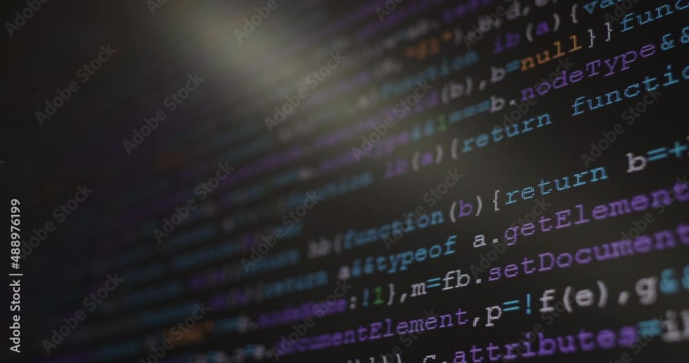 Aufkleber 4K Close up shot programming tag code on PC Monitor scroll down. Background concept for programming and coding web development.