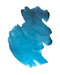 Expressive abstract gradient watercolor stain with splashes and drops of blue marine color. Design element for banner and flyers. - 488976117