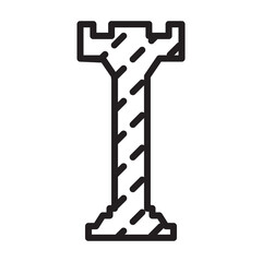 Chess game outline vector icon.Outline vector illustration of rook. Isolated illustration of chess game icon on white background.