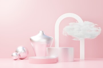 3d render abstract display podium platform for  product presentation and advertising. Minimal scene backdrop with clean design. Vacant pedestal for mock up. Empty stage with pastel color for cosmetic.