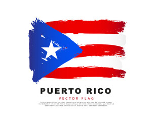 Flag of Puerto Rico. Blue, red and white hand-drawn brush strokes. Vector illustration isolated on white background.