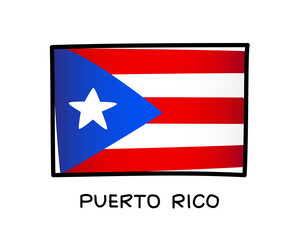 Obraz na płótnie Canvas Flag of Puerto Rico. Colorful Puerto Rican flag logo. Blue, red and white hand-drawn brush strokes. Black outline. Vector illustration