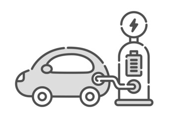 電気自動車の充電するイラスト。アイコンセット。