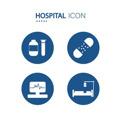 Symbol of equipment at hospital icons on blue circle shape isolated on white background. Vector illustration.