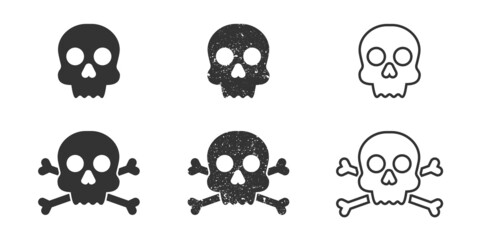 Skull and crossbones icon set. Roger symbol. Pirate scull sign. Vector illustration.