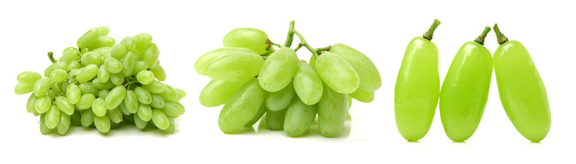 Green grapes on white background