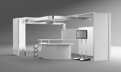 Booth 3d Mockup, Retail Trade Stand, Advertising POS POI Promotion counter, 3D rendering