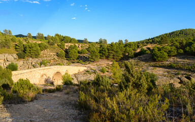 Puente de Cananillas sobre el río Bergantes, cerca de la población de Aguaviva. Teruel. Aragón. España. Europa