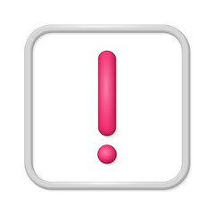 3D cartoon exclamation mark icon. Online warning hazard concept render symbol design. Web mobile app notification vector illustration