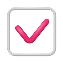 3D cartoon check icon. Approved test correct right element concept design design. Web mobile app notification vector illustration