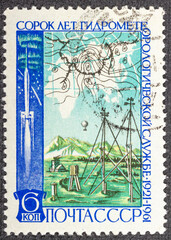 RUSSIA - CIRCA 1961: stamp printed by Russia, shows Hydro-meteorological Map and Instruments, circa 1961