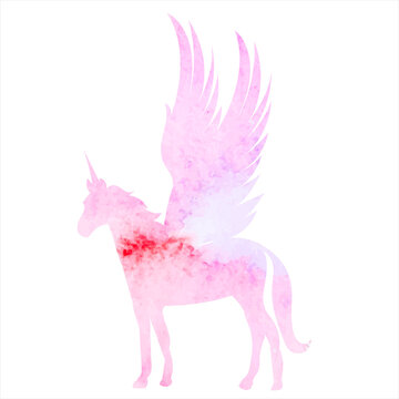 pegasus watercolor silhouette on white background, isolated vector