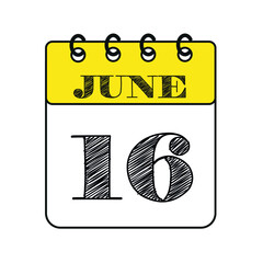 June 16 calendar icon. Vector illustration in flat style.