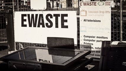 Ewaste Electronic and electrical devices dump site. E-waste disposal. Consumerism, recycling and...