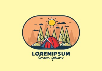 Fun camping with dome tent flat illustration