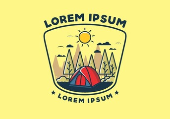 Fun camping with dome tent flat illustration