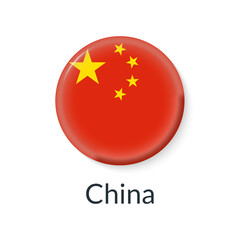 China flag 3d icon, circle badge or button. Round Chinese national symbol. Vector illustration.