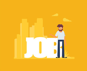 Flat vector illustration, job search, recruitment, workgroup, freelance, web graphic design