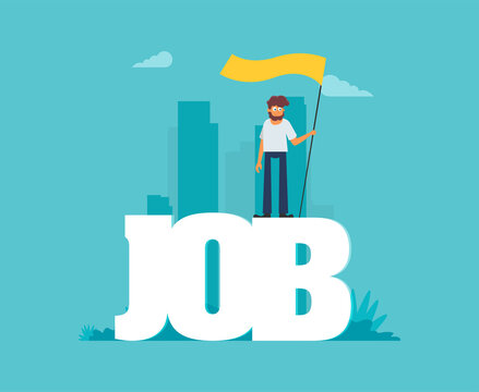 Flat vector illustration, job search, recruitment, workgroup, freelance, web graphic design