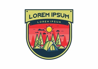 Fun camping with dome tent flat illustration