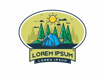 Fun camping with dome tent flat illustration