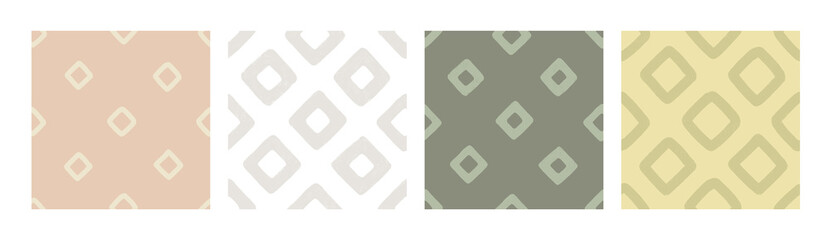 Set of irregular textured diamond seamless patterns.