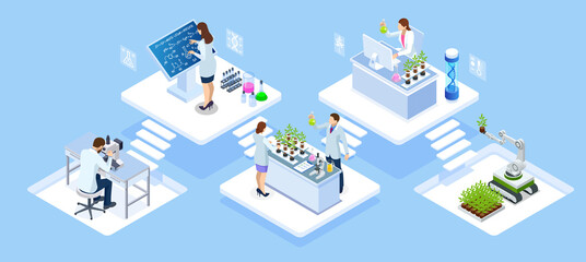 Isometric Chemical Laboratory concept. Molecular Biology Technics Laboratory. In a laboratory scientific or technological research, experiments, and measurement may be performed.