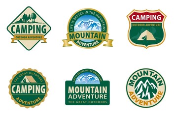 エンブレム　アウトドア　ロゴマーク　イラストセット