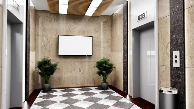 3D mock up billboard advertising near elevator with corridor