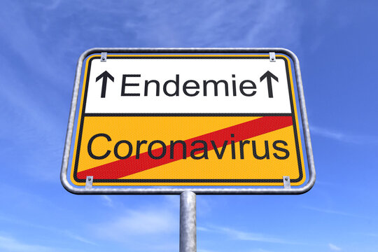 3d Illustation - Ortsschild - Ortstafel - Coronavirus - Endemie - Himmel - Wolken