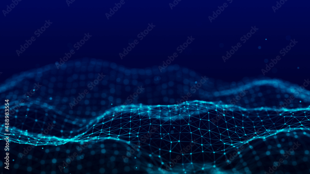 Poster 3d dynamic digital wave. Smart technology wave. Flow digital structure. Cyber technology background. 3D rendering.