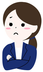 困った表情のスーツの女性