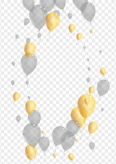 Gold Balloon Background Transparent Vector. Air Fest Design. Silver Sphere Confetti. Balloon Latex Background.