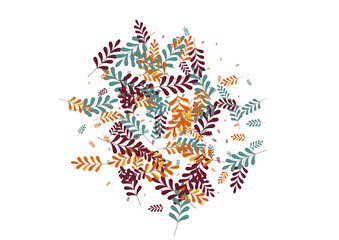 Red Leaf Background White Vector. Herb Border Texture. Green Foliage. Orange Leaves Backdrop. Elm Illustration.