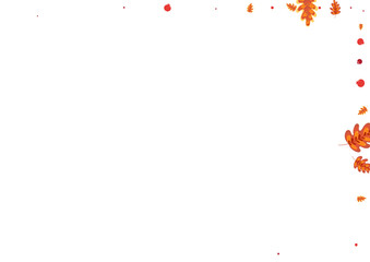 Red Leaf Background White Vector. Leaves Landscape Set. Yellow Plant. Fly Illustration. Green Acorn Isolated.