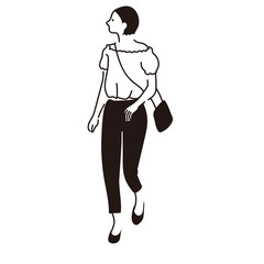 シンプルな線画の歩いている女性