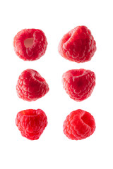 Raspberry isolated on white background, fresh berry fruits set