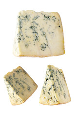Blue cheese, dor blue or roquefort heese set isolated on white.