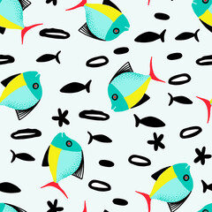 Cartoon Fish Fun Kids Vector Seamless Pattern