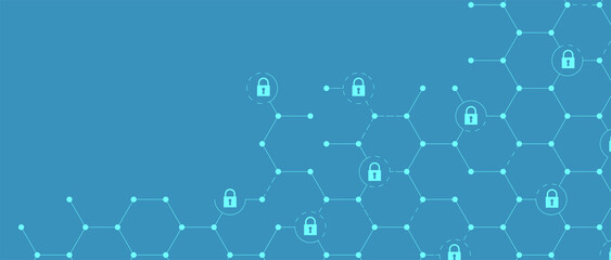 internet digital security technology concept for business background. Lock on circuit board