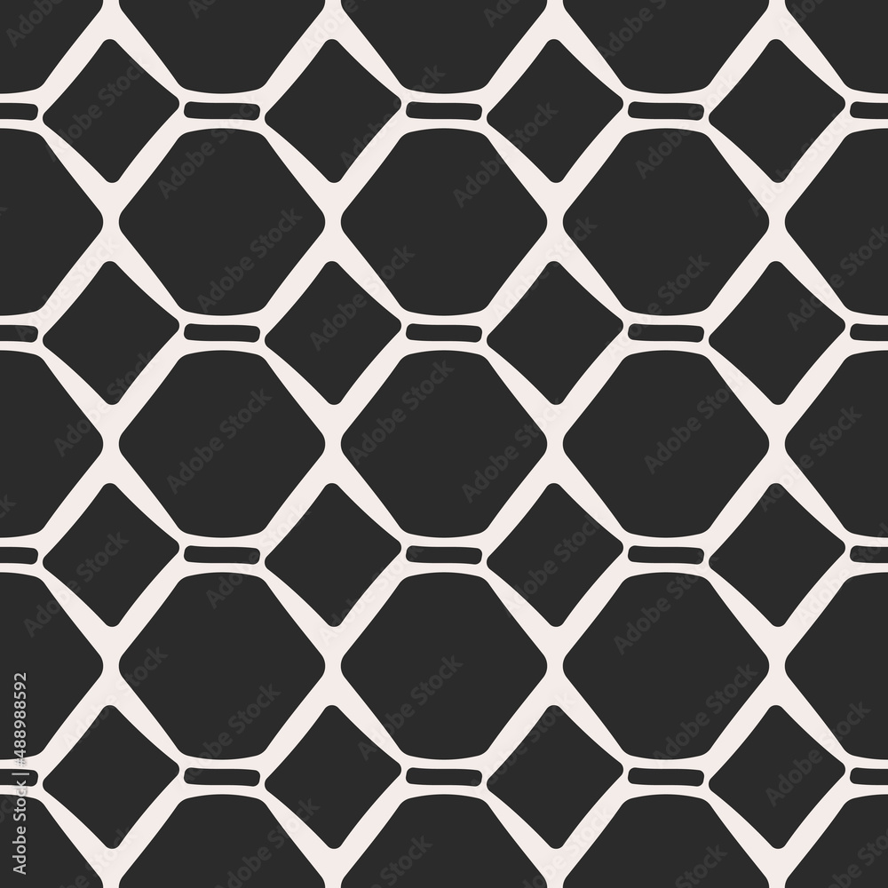 Poster Black hexagons and rhombuses. Simple and identical rhombuses in a seamless pattern.