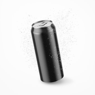 500ml Black Drink Can with Drops Mockup - 3D Illustration Isolated on White Background